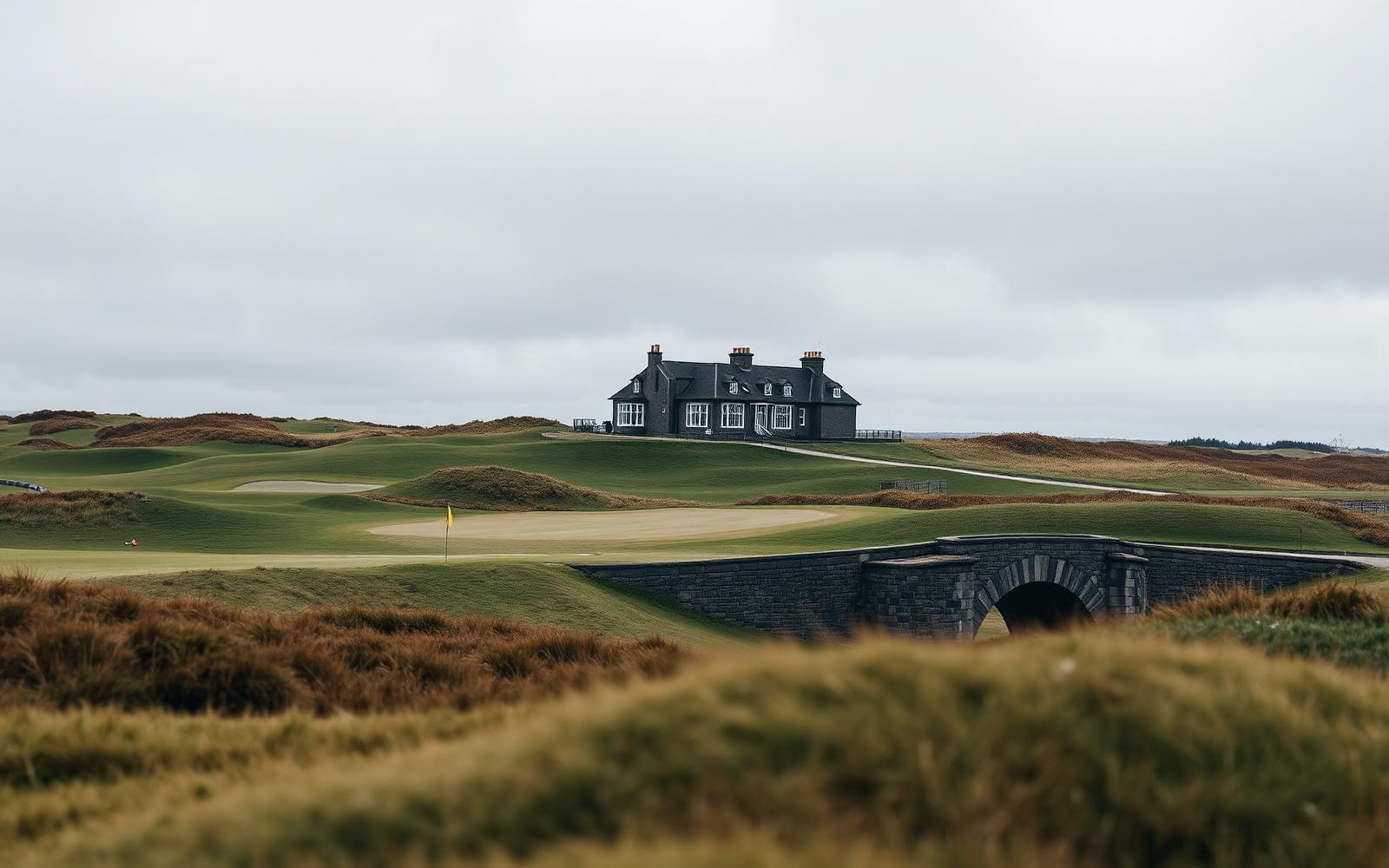The historic clubhouse and Swilcan bridge at St Andrews Old Course