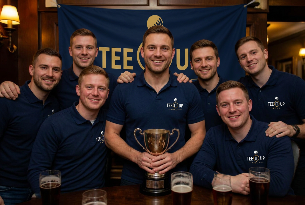 Players celebrating together during a Tee It Up league night