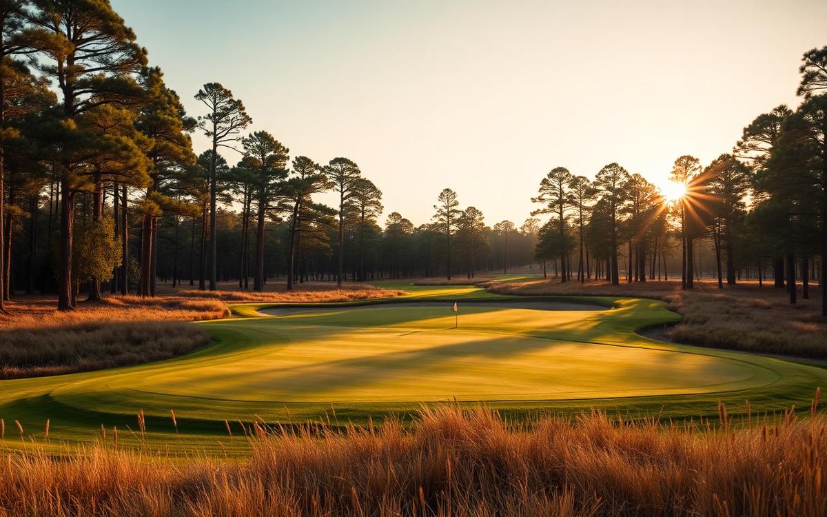 Sandhills course with rugged sandy waste areas and pines