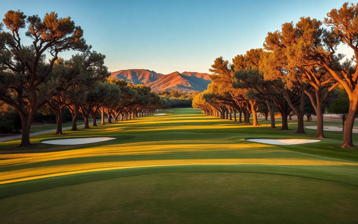 Mediterranean course lined with ancient cork oaks