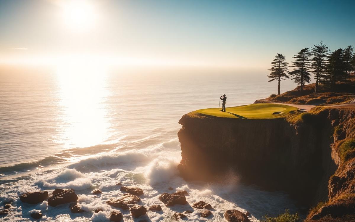 Cliff-edge green above breaking Pacific surf
