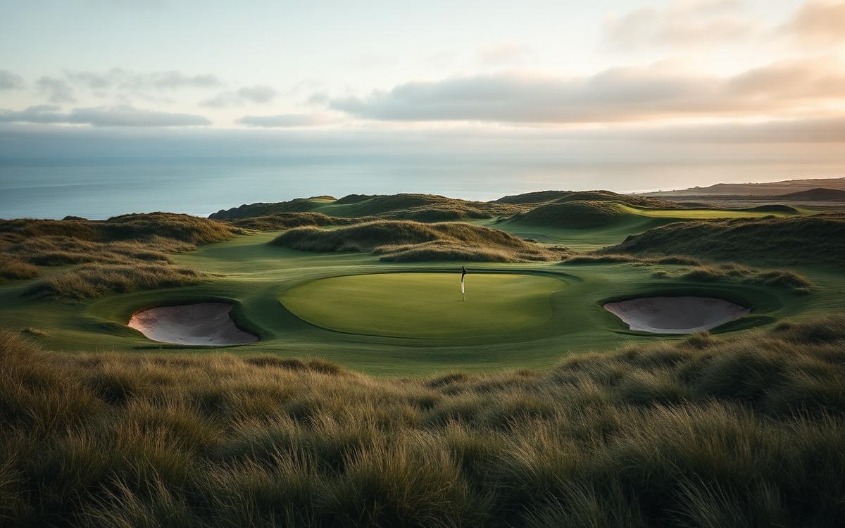 Small links green in a hollow ringed by pot bunkers