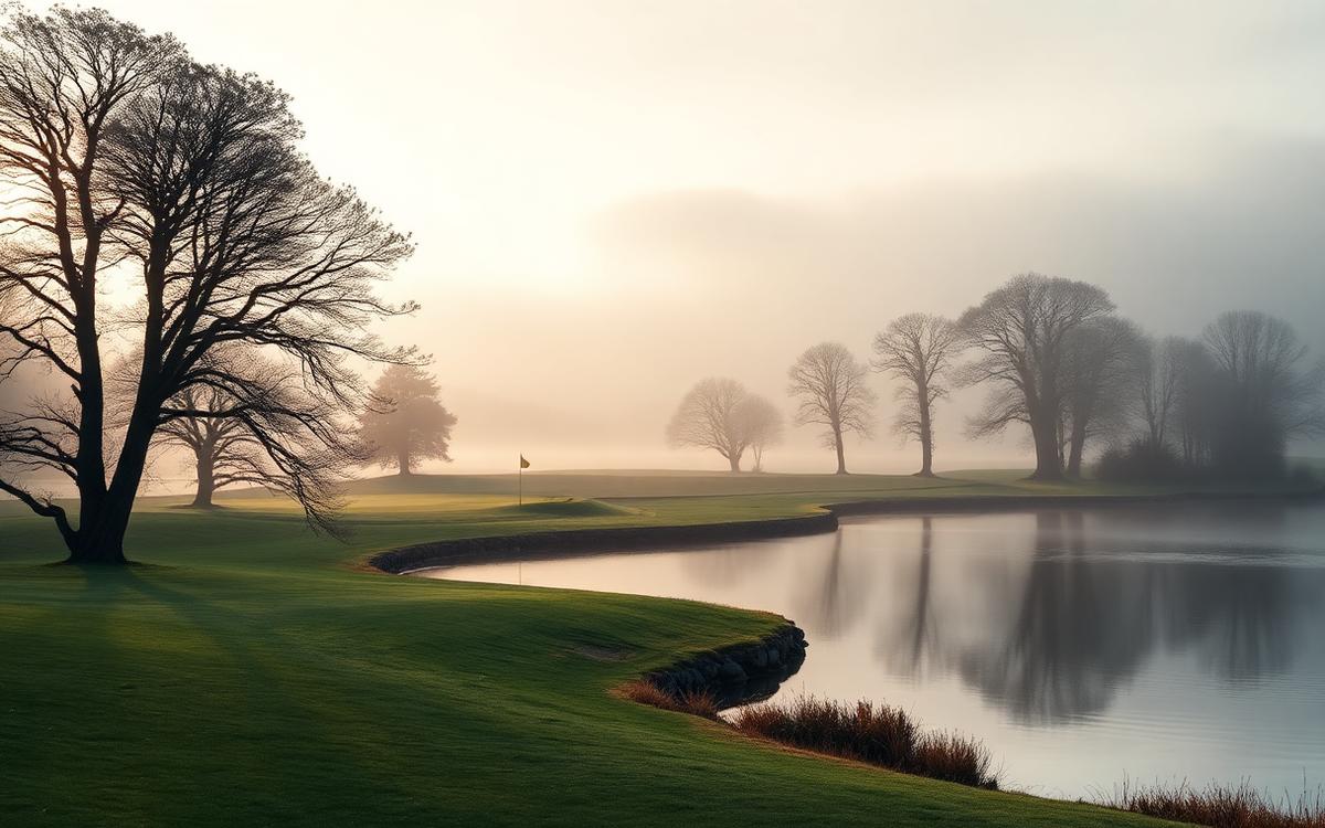 Misty parkland course on the shore of a Scottish loch