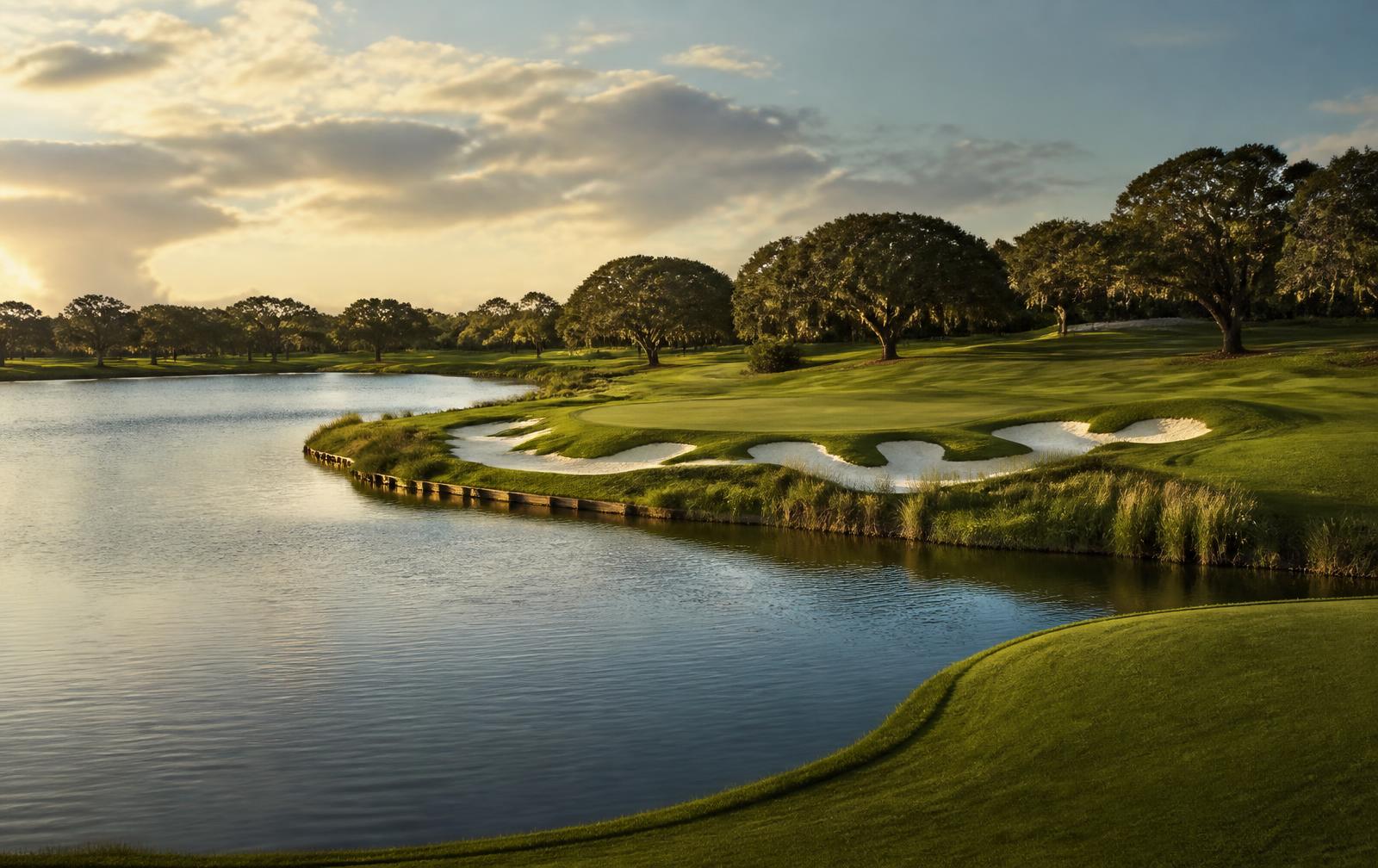 Florida resort course with water fronting the green